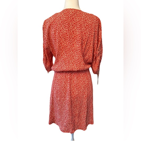 H&M Red Orange Button-Down Ditsy Floral Dress sz 8 - Picture 4 of 5